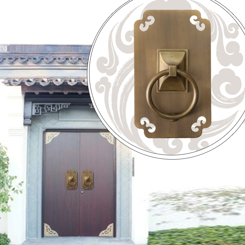 仿古大门黄铜拉手新中式纯铜门z环复古实木门把手铁门拉环老式门