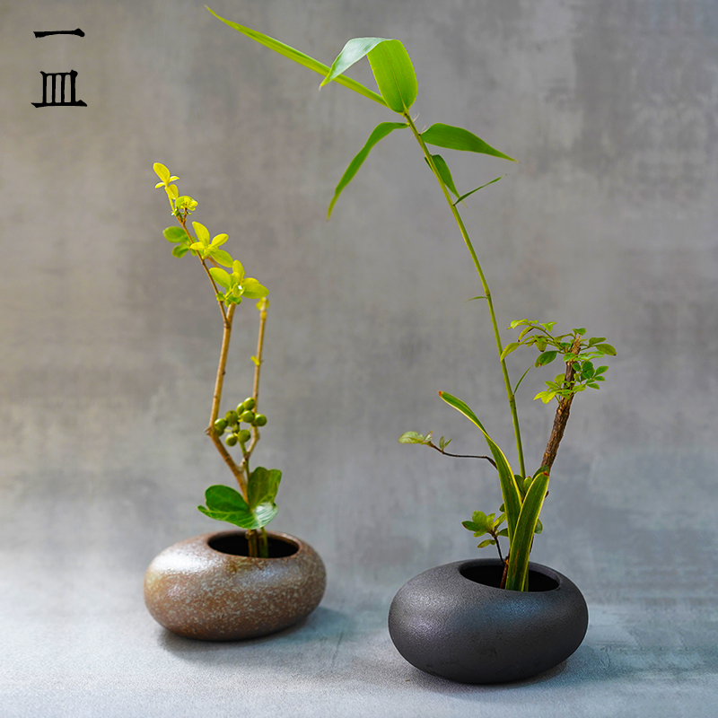 剑山插花器中式禅意插花材料w器皿日式花盆仿石盆景复古陶瓷花器