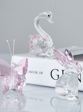 水晶兔子天鹅摆件可爱卡通桌面动物装饰品送女孩女生新.年生日礼