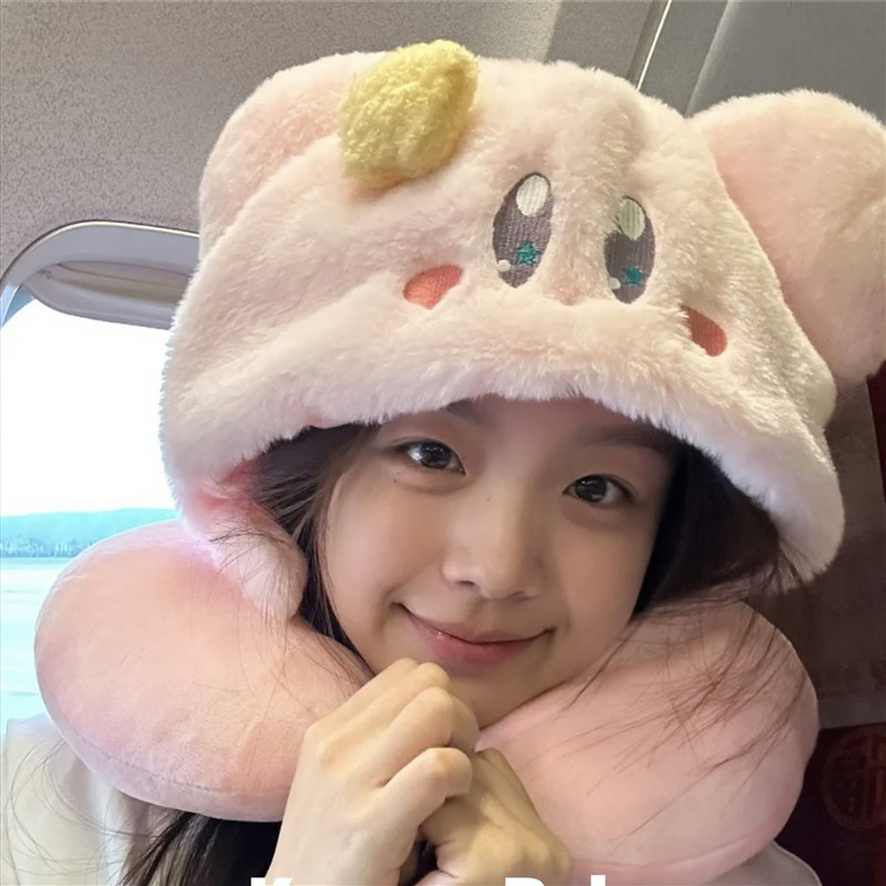卡通可爱星之卡比k连帽u型枕护颈枕午睡枕旅行飞机枕头便携靠枕女