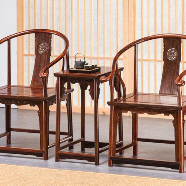 赞比亚血檀圈椅三件套实木白茬围椅中式非洲小叶紫檀太师椅主人椅