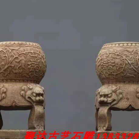 汉白玉仿古做旧缠枝莲石鼓石墩鼓凳石雕花墩象头墩石座石凳柱脚石