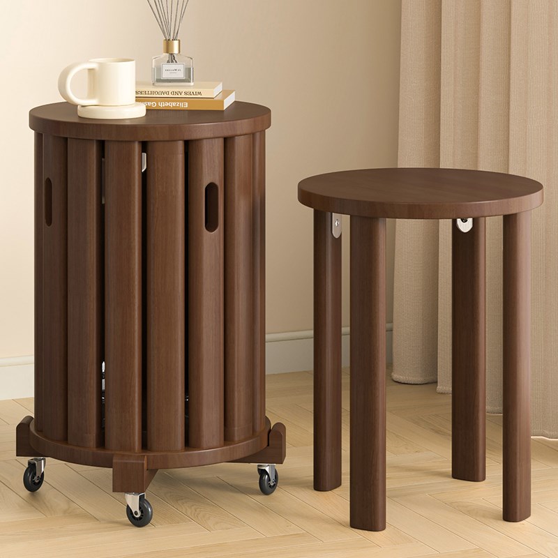 现代吃饭凳子餐桌凳实木圆凳子茶几原木新中式叠叠U乐家用可叠放