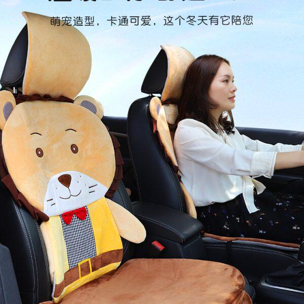 汽车坐垫冬季毛绒五件套卡通车座垫四季通用车用后排保暖靠垫座套