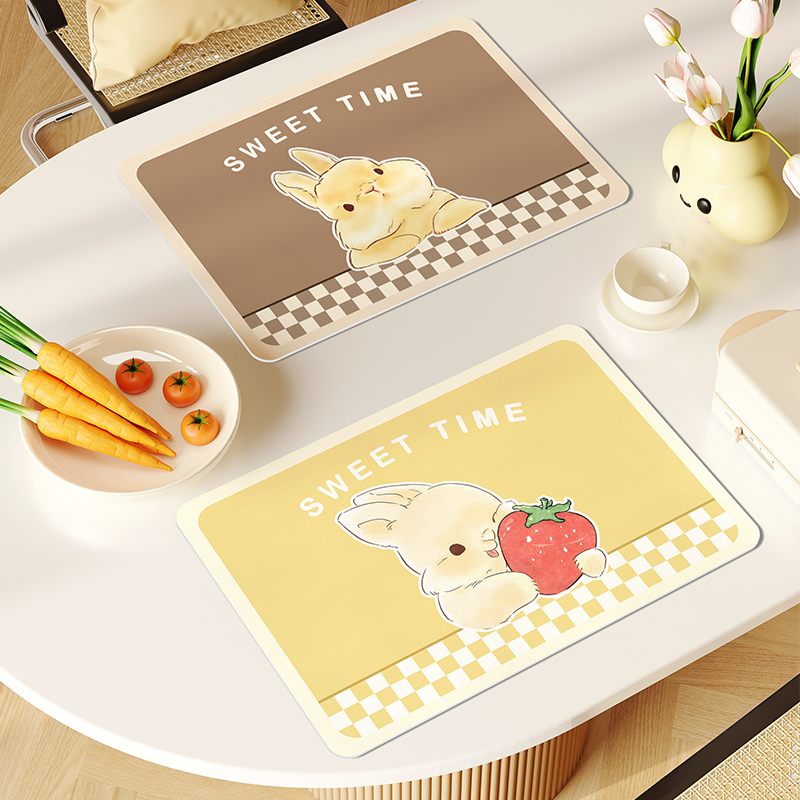 可爱小兔家用餐垫隔热垫防烫餐桌垫皮革J防水防油免洗杯碗垫西餐