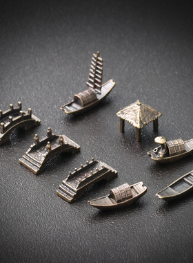 迷你船拱桥亭子复古景观造景w合金小摆件沙盘假山盆景工艺品装饰