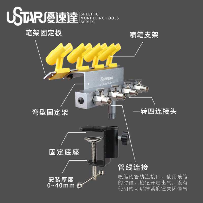 优速达UA-90055 喷笔工具 高精度风调四合一笔架 放置架 四喷笔位