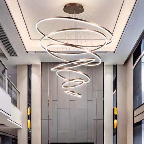 复式楼别墅大吊灯北欧圆环形餐厅卧室吧台现代简约led客厅灯轻奢