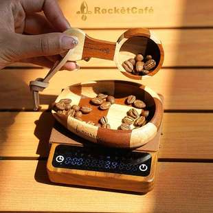 棋盘格称豆盘 胡桃木量豆勺手冲意式称量咖啡豆盘量豆容器