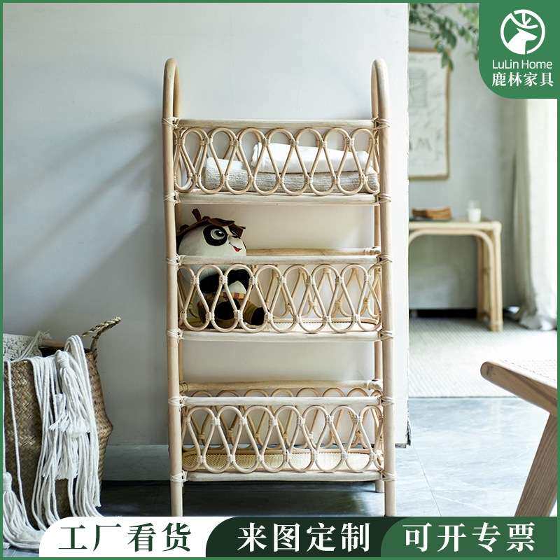 书架落地简约现代收纳置物架客厅书柜多层储物架藤艺货架展示架子
