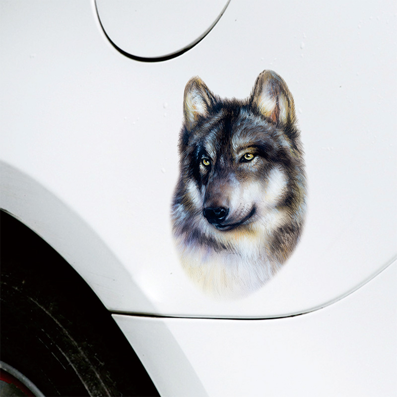 汽车划痕遮挡遮盖贴纸3D立体车身车门前保险杠大尺W寸狼头装饰车