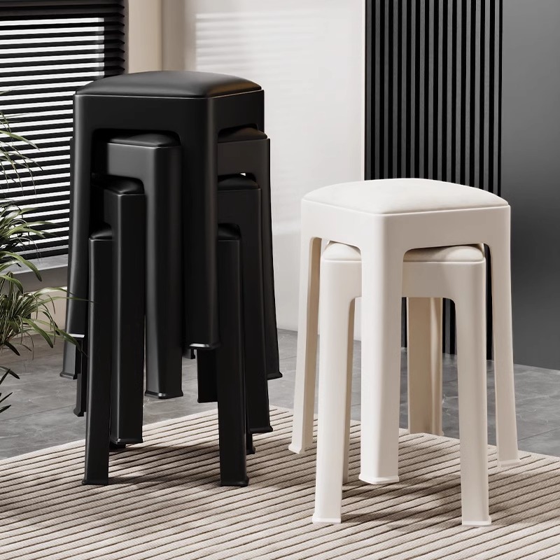 塑料凳子家用加厚可叠放软包方凳现代简约客M厅餐桌板凳高级感椅