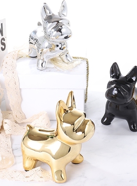 陶瓷存钱c罐北欧风格法斗狗家居储蓄罐桌面摆件创意陶瓷软装摆件