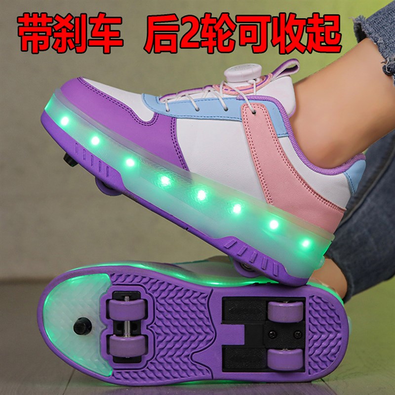 跨境儿童暴走鞋男童成人爆走鞋双轮飞行鞋四轮带轮子的鞋女轮滑鞋