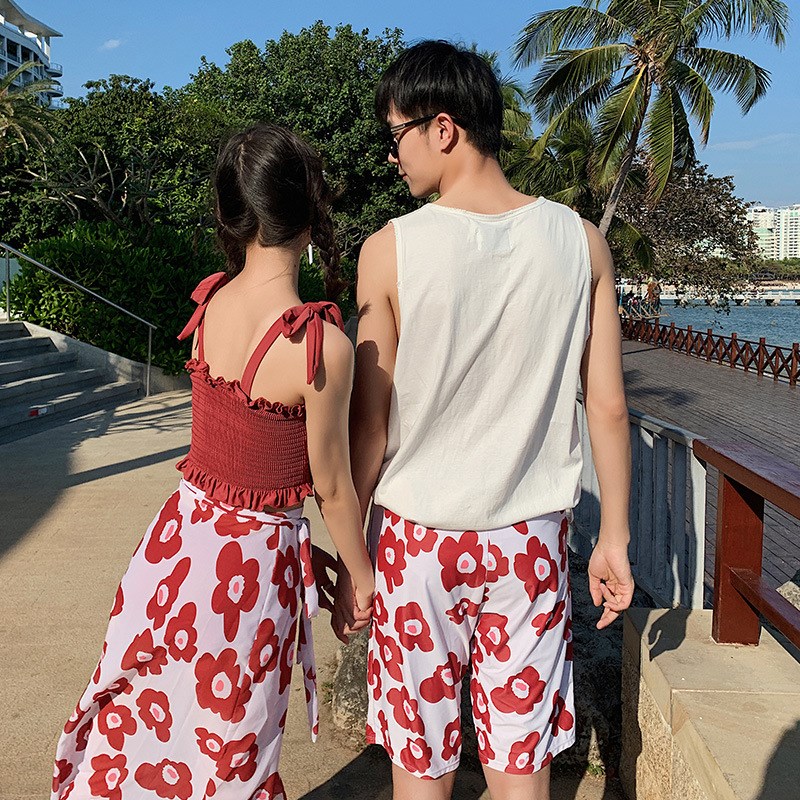 泳衣情侣套装显瘦保守情侣款海边度假沙滩温泉裙式游泳衣2021新款