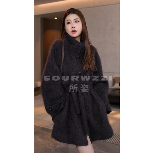 SOURWZZI/所姿新款轻奢羊毛羊绒拉绒时尚休闲女士大衣SZ-26369