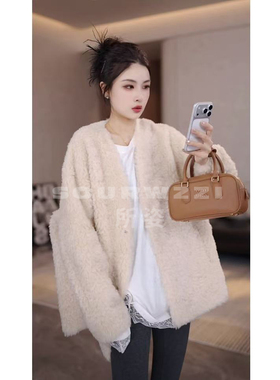 SOURWZZI/所姿新款冬季简约V领时尚休闲女士羊毛外套SZ-25109