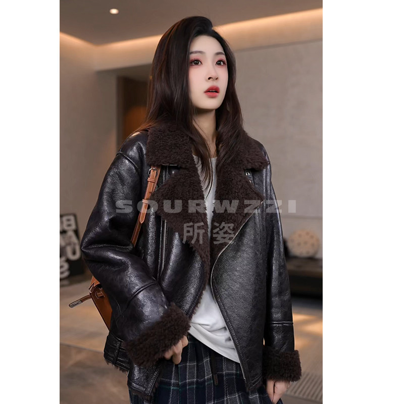 SOURWZZI/所姿100%羊毛机车风冬季休闲宽松女士羊毛外套SZ-25783,女装/女士精品,短外套,淘宝优惠券,粉丝福利购,淘宝优惠卷