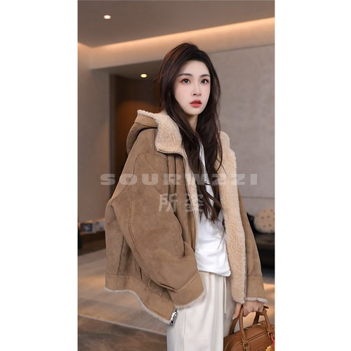 SOURWZZI/所姿新款冬季时尚设计师宽松女士羊毛外套SZ-25590