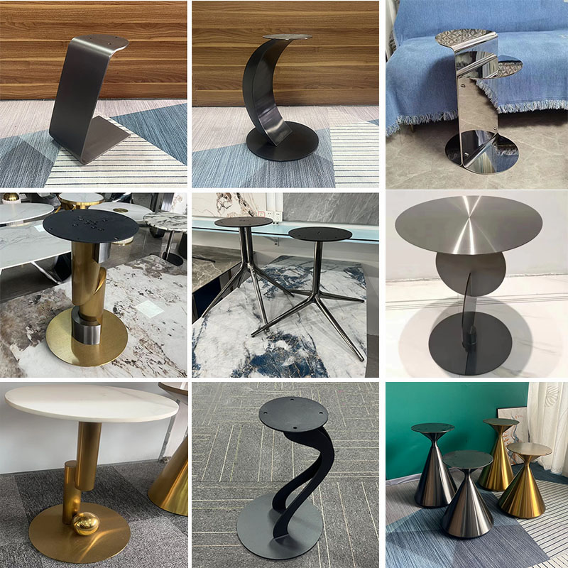 轻奢不锈钢边几角几大理石简w约桌腿岩板小圆几金属脚茶几支架底