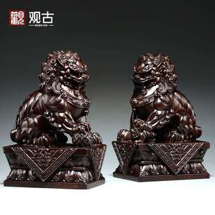 黑檀木雕刻狮子一对北京宫门狮摆件家居办公室装饰工艺品开业送礼