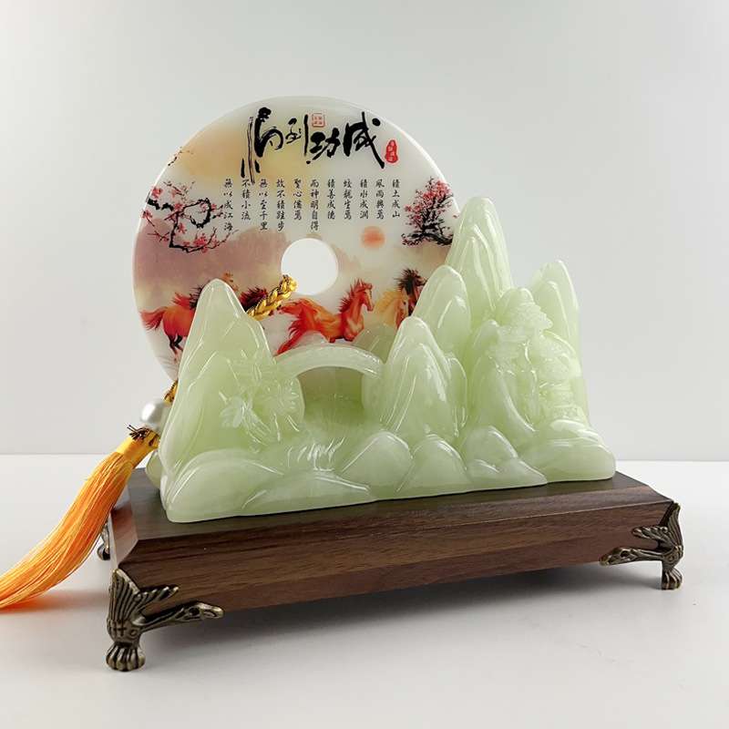 玉扣摆件马到成功平安扣摆件创意中式书房树脂老板办公室摆件装饰