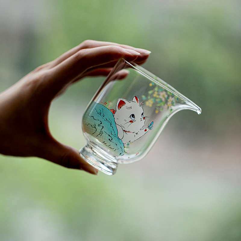 唐宋日式玻璃公道杯家用可爱猫咪高颜值分茶器茶海耐热公杯