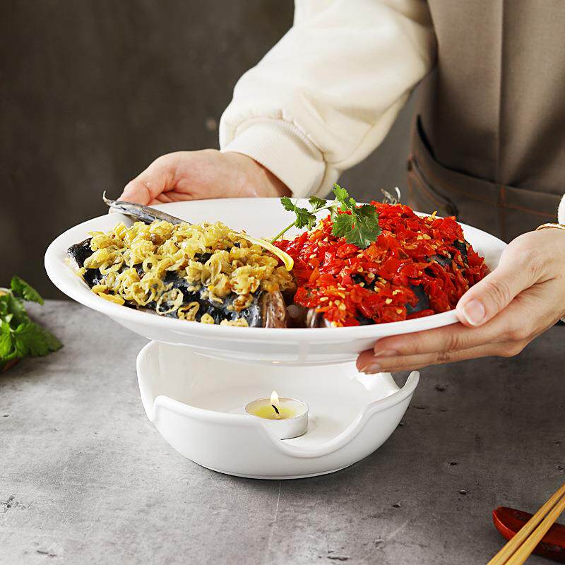 剁椒鱼头盘子泡饼陶瓷酒店明炉餐具蜡烛加热保温菜碗干锅蒸鱼