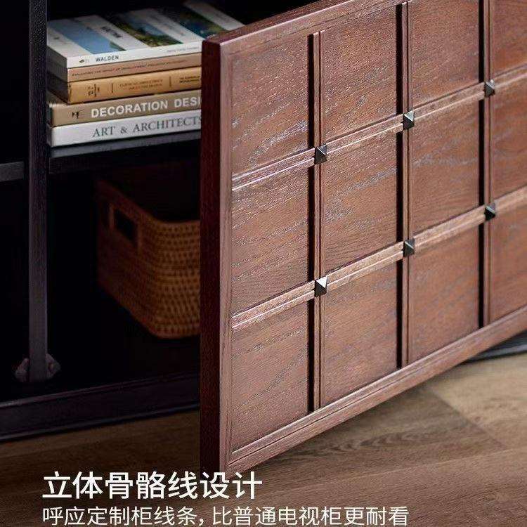 法式复古电视柜客厅靠墙储物柜中古风落地柜组合柜棋盘格柜