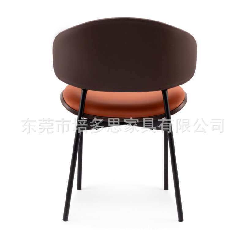高端意式餐椅现代简约椅咖啡厅复古靠背椅大堂四脚会客椅皮面铁脚