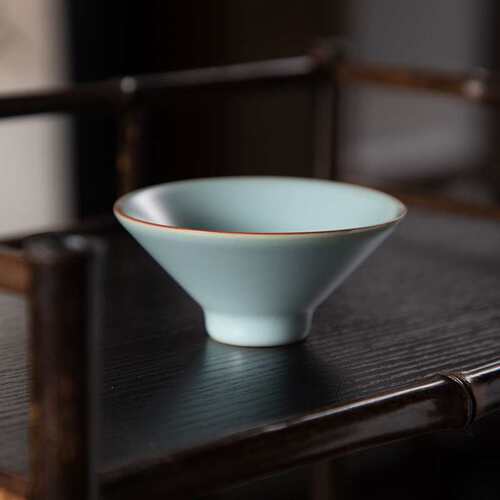 德化陶瓷【单茶杯满90ml半哑光】精工汝窑天青色斗笠主人杯大容量