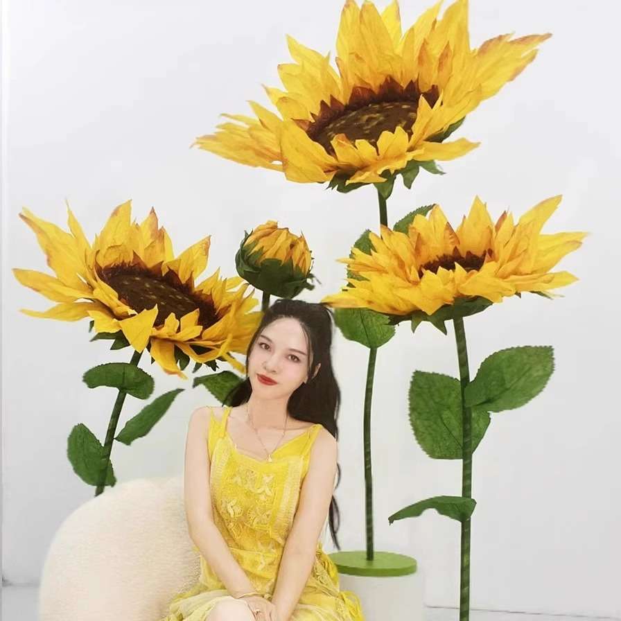 大型向日葵仿真纸花户外防水婚庆道具路引婚礼布置舞台橱窗装饰