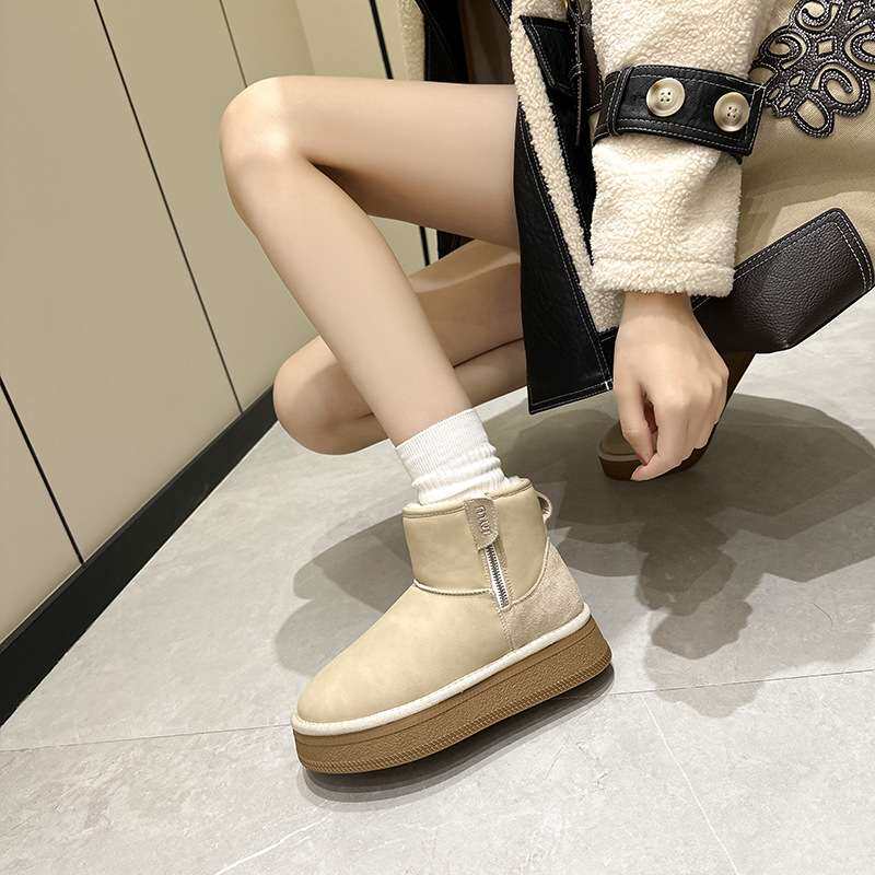 东北雪地靴短靴2023冬季新款加绒加厚皮面厚底防水防滑棉靴小短靴