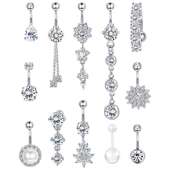 12件套时尚 肚脐环不锈钢精美微镶超闪锆石肚脐钉人体穿刺饰品套装