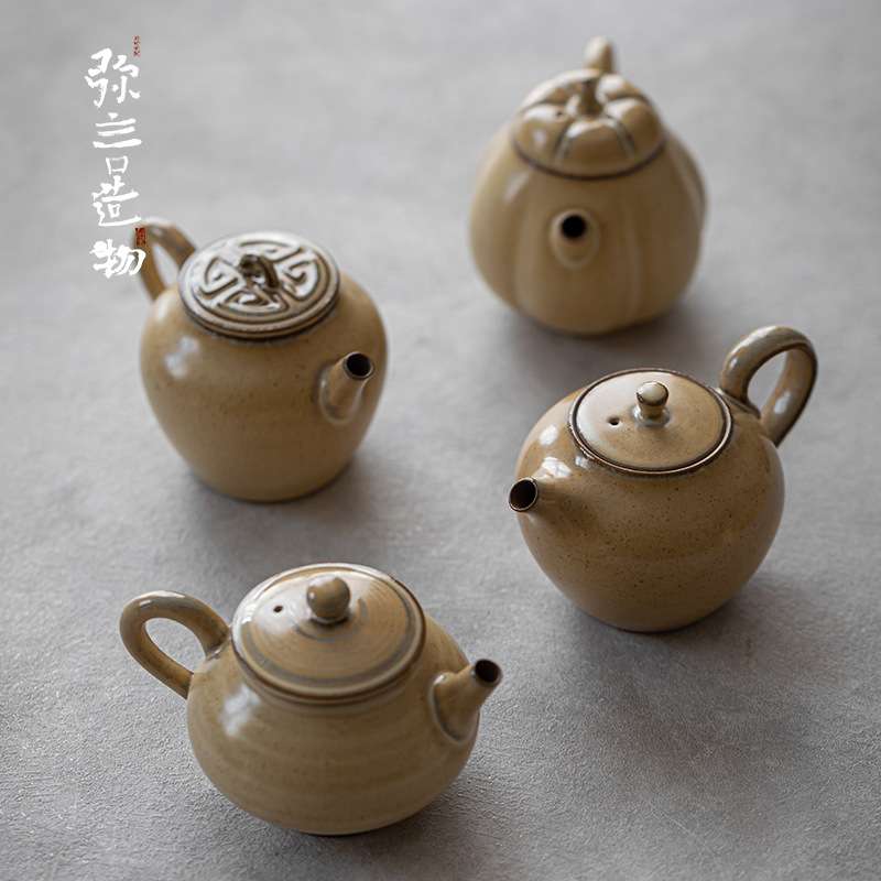 弥言觅黄釉手工粗陶茶壶带过滤家用复古泡茶壶单壶防烫手抓壶日式