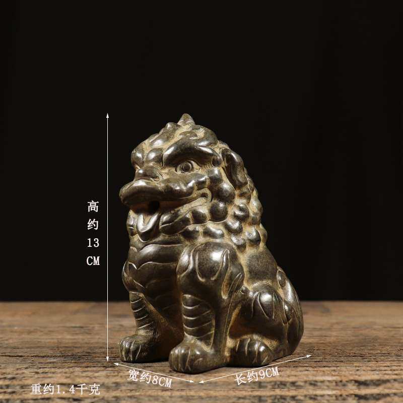 仿古石雕天然青石手工雕刻 狻猊倒流香 原石雕刻中式民俗装饰摆件