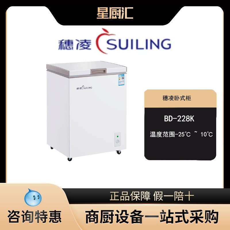 穗凌BD-228K冰柜小型迷你冷柜商用家用单温雪柜卧式冷藏冷冻冰箱
