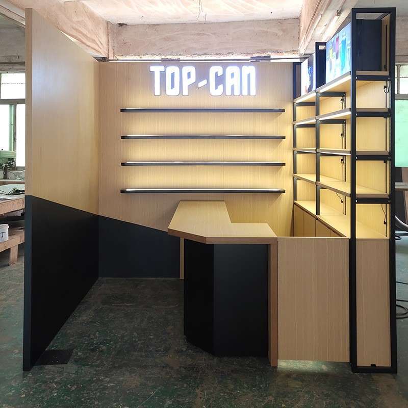木纹咖啡店货架 亚克力发光字咖啡展示柜 食品陈列柜落地展示架
