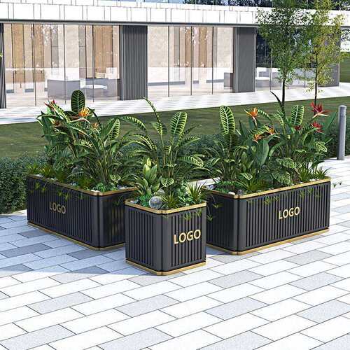 户外不锈钢花箱室外成品花池可移动花架景观花盆市政铁艺花坛护栏
