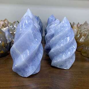 天然水晶火炬天青石火焰纹火炬雕刻摆件水晶原石打磨居家办公装饰