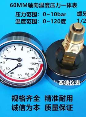 热泵水压表，地暖水压表，温度压力表，压力0－10bar温度0－120℃