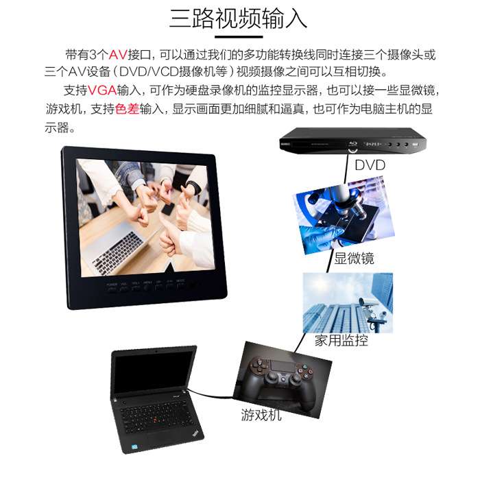 8寸高清BNC显示器监控AV显示屏显微镜显示器高清VGA电脑显示屏
