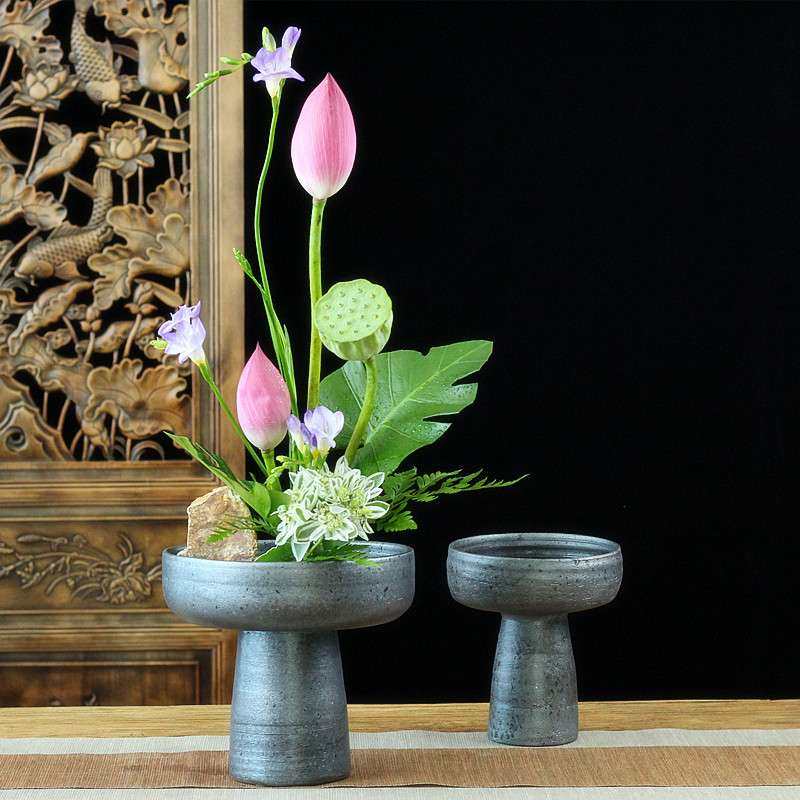 手作粗陶高脚花盆复古仿旧插花器茶室客厅装饰摆件花盘果盘,3C数码配件,USB灯,淘宝优惠券,粉丝福利购,淘宝优惠卷