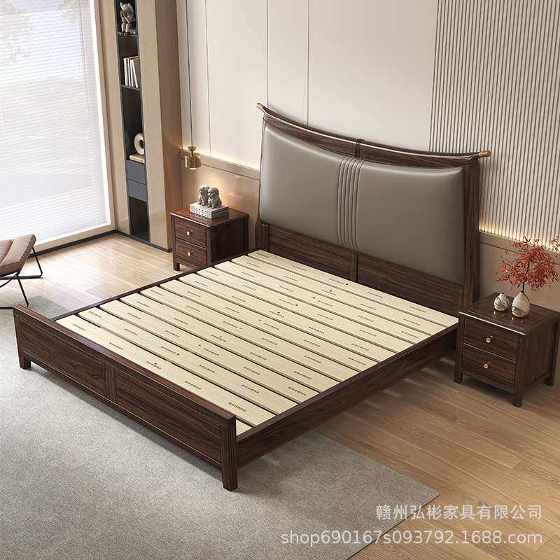 乌金木新中式实木双人床组合现代简约轻奢别墅卧室双人床豪华婚床