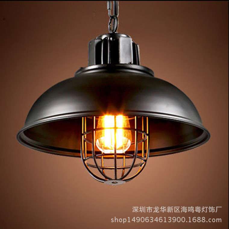 美式乡村工业风吊灯Loft餐厅吧台创意复古北欧铁艺单头锅盖吊灯