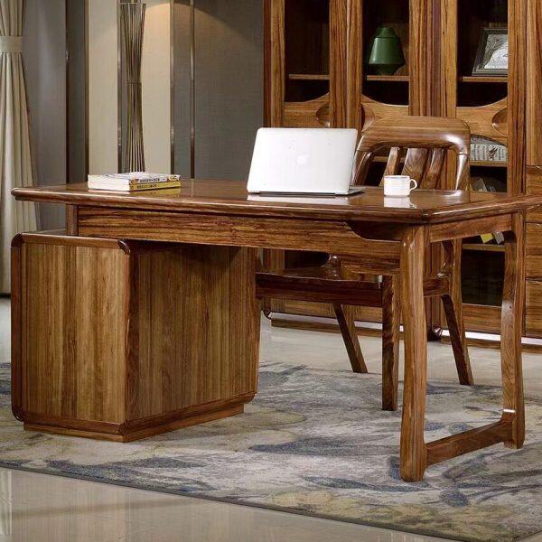 现代轻奢乌金木书桌椅组合极简全实木办公桌椅新中式实木老板桌椅