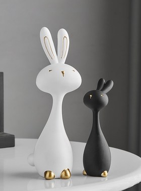 创意简约黑白兔子玄m关摆件客厅电视柜展示柜轻奢高级感家居装饰