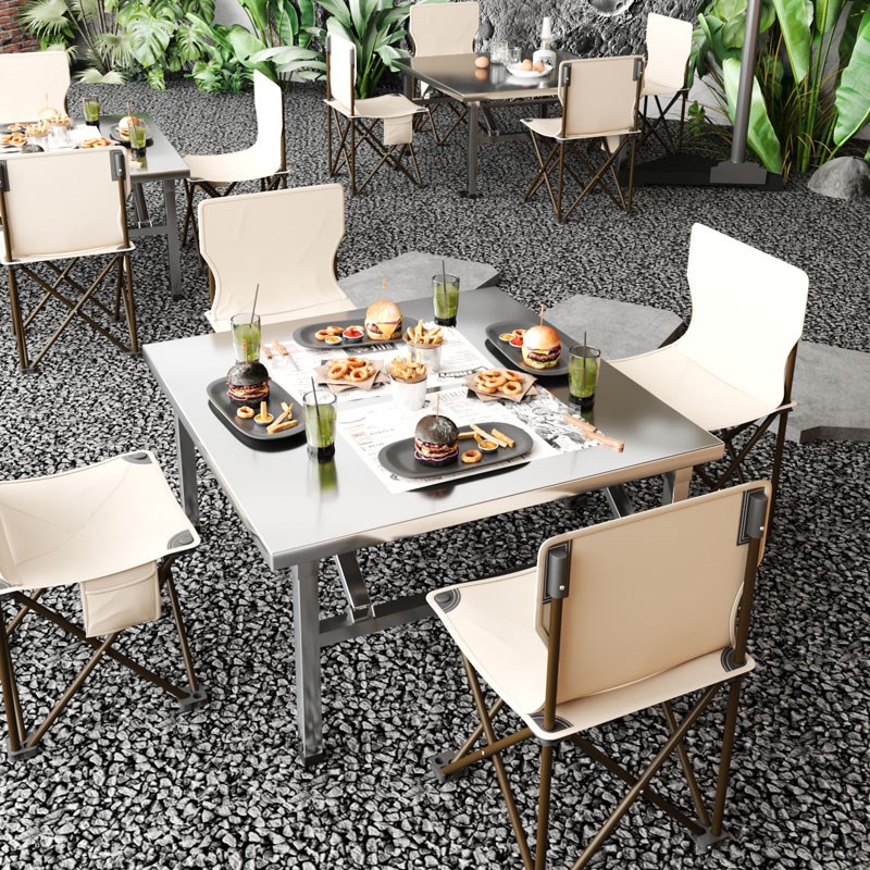 户外露营野餐不锈钢便携折叠小方桌火H锅烧烤专用桌家用正方形餐