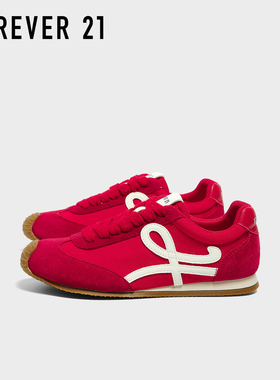 F21红色真皮复古德训鞋女2025新款秋季轻便百搭软底耐磨低帮板鞋