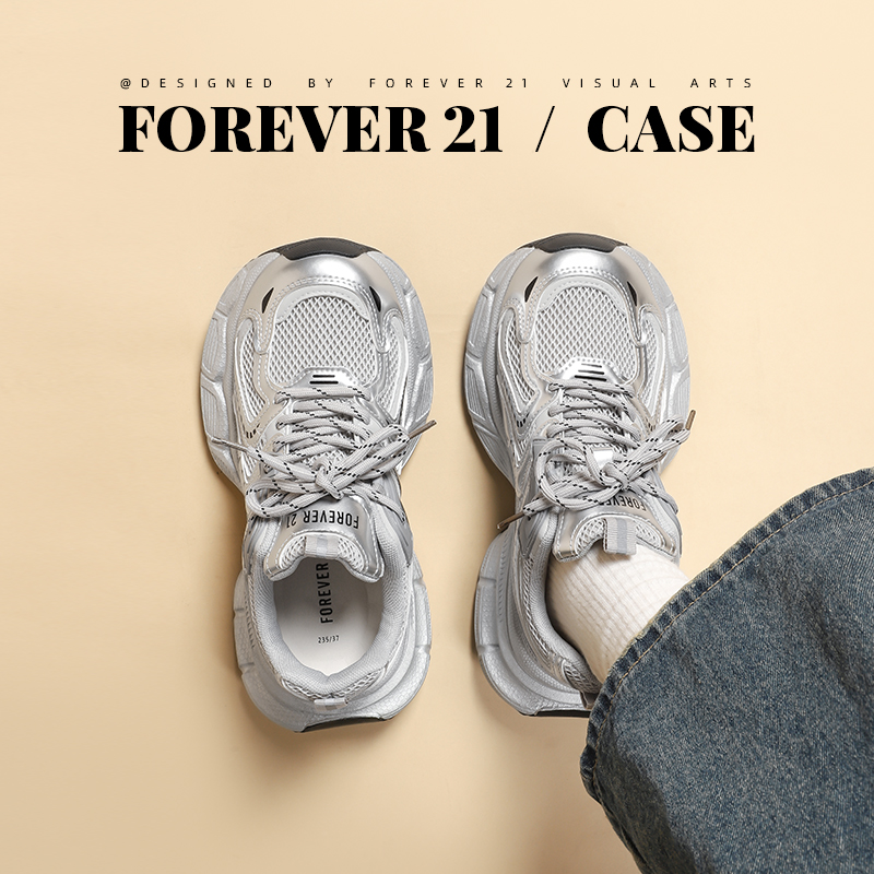 F21银色老爹鞋女2025新款